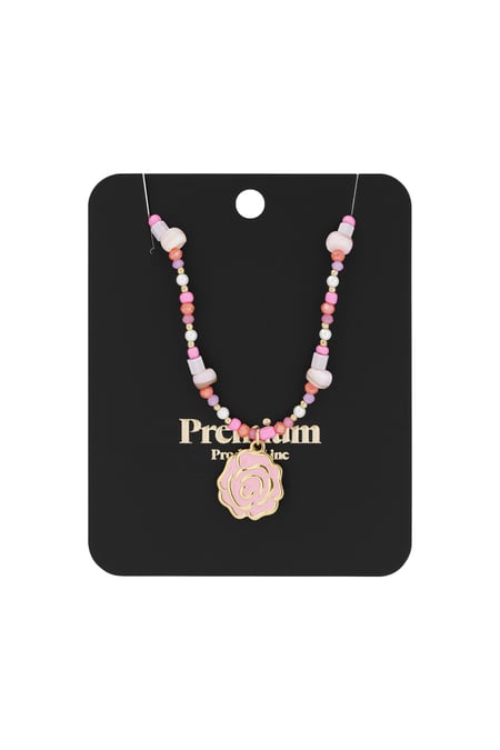 Beaded rose necklace - Pink & gold color 2