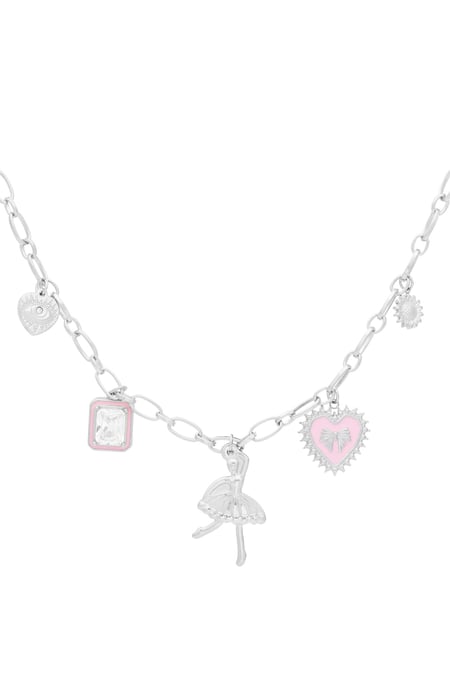 Charm necklace colorful dancer - Pink silver color