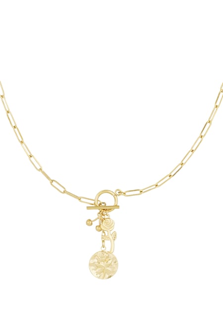 Sleeping rose charm necklace - Gold color