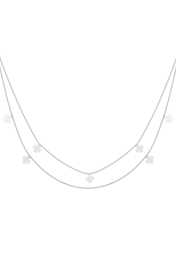 Collier double trèfle - Couleur argent 