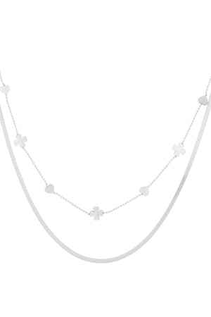 Collana doppia trifoglio cuore - Colore argento h5 