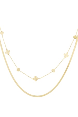 Double necklace clover heart - Gold color h5 