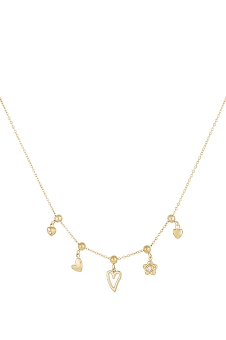 Charm necklace flowers and hearts - Gold color