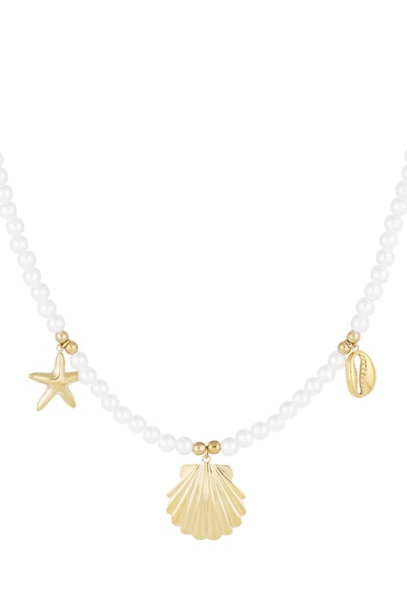 Pearl necklace with sea charms - Gold color