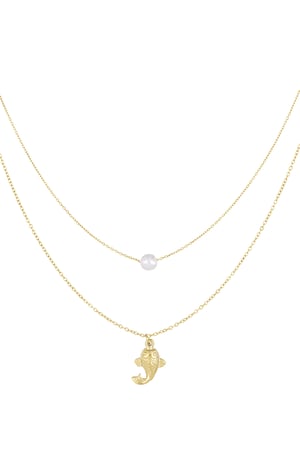 Fish and pearl Necklace - Gold color  h5 