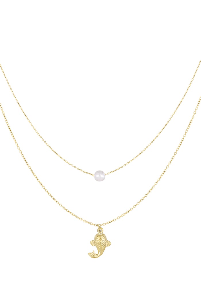 Fish and pearl Necklace - Gold color  