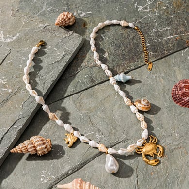 1 Piece Stainless Steel  Gold Color Shell Beaded Necklaces h5 Picture4