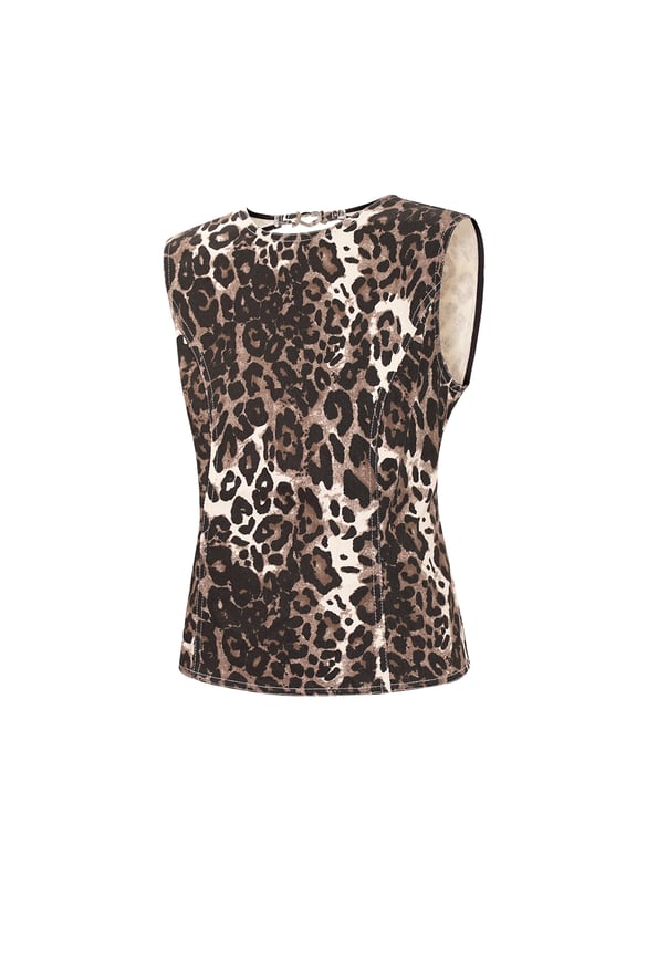 Top in denim leopardato