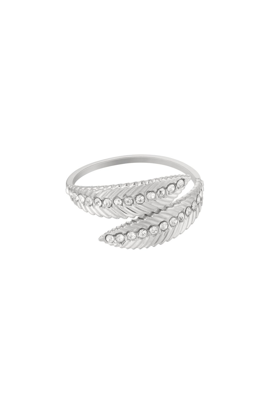 Ring feather with stones - Gold Color Stainless Steel 
