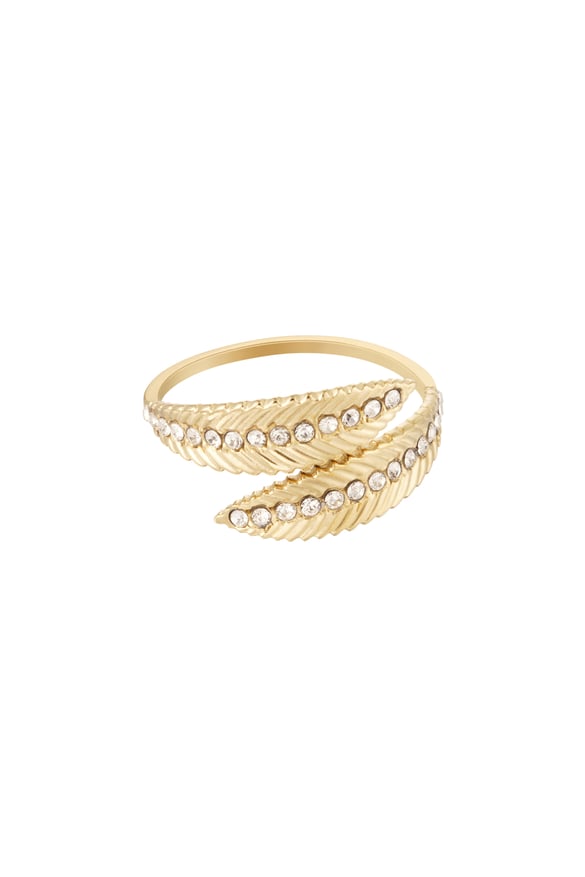 Ring feather with stones - Gold Color Stainless Steel