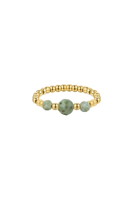 Ring small beads - Natural stone collection - Gold Color/black Green & Gold One size