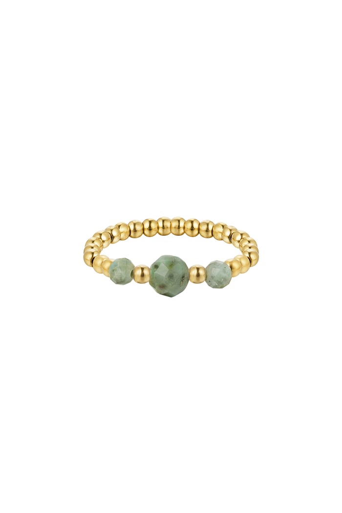 Ring small beads - Natural stone collection - Gold Color/black Green & Gold One size 