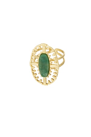 Ring vintage oblong with stone - Gold color/green h5 