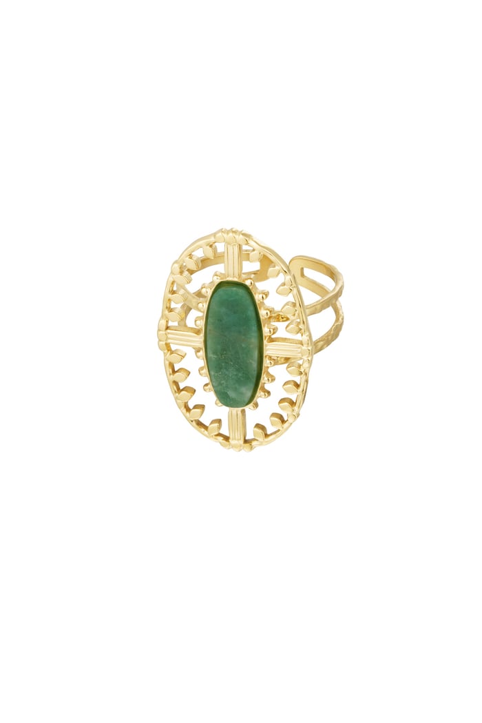 Ring vintage oblong with stone - Gold color/green 