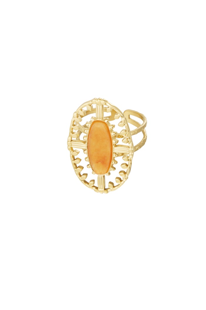 Ring vintage oblong with stone - Gold color/orange 