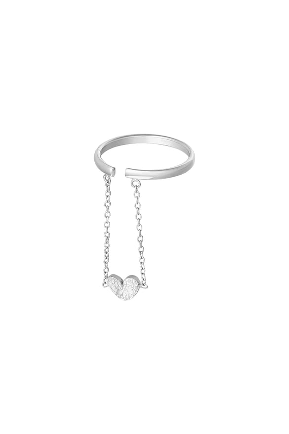 Ring heart with chain - Silver Color color 2