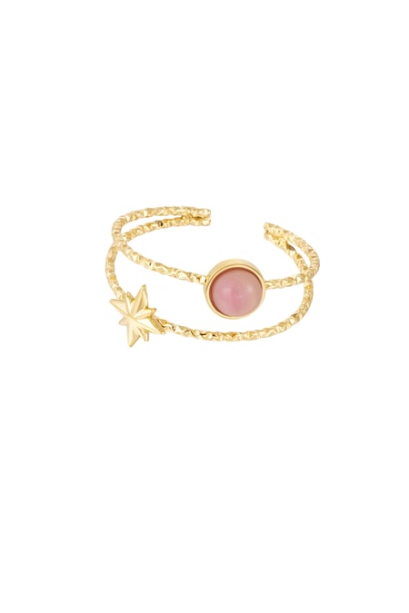 Double ring natural stone and star pink - Gold color