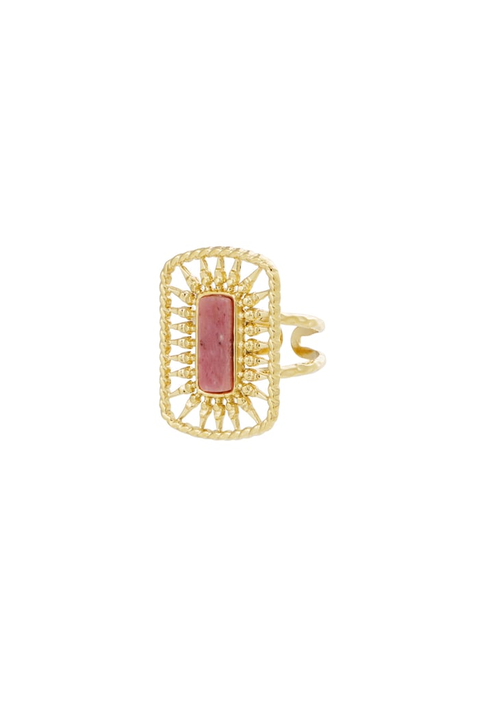 Ring long stone - Gold color/pink 