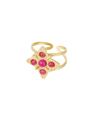 Ring star with stones - Gold color/fuchsia h5 