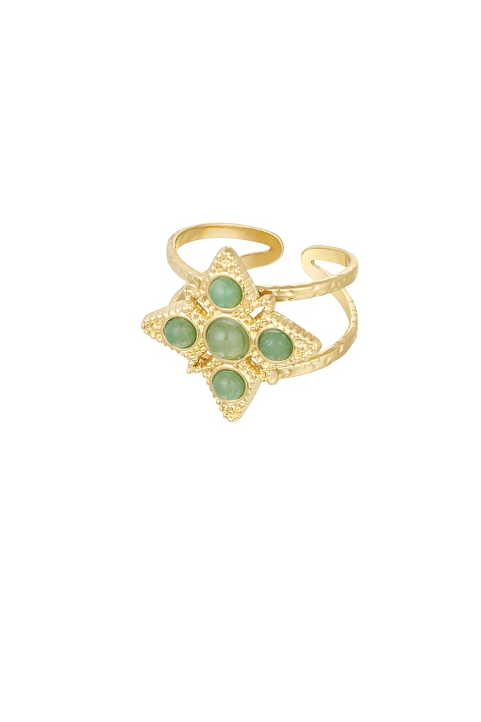 Ring star with stones - Gold color/green 