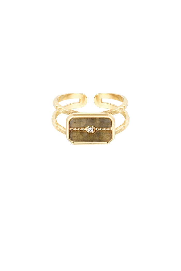 Ring decorated stone - Gold color/olive green 