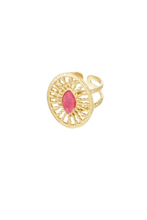 Ring round baroque with stone - fuchsia h5 