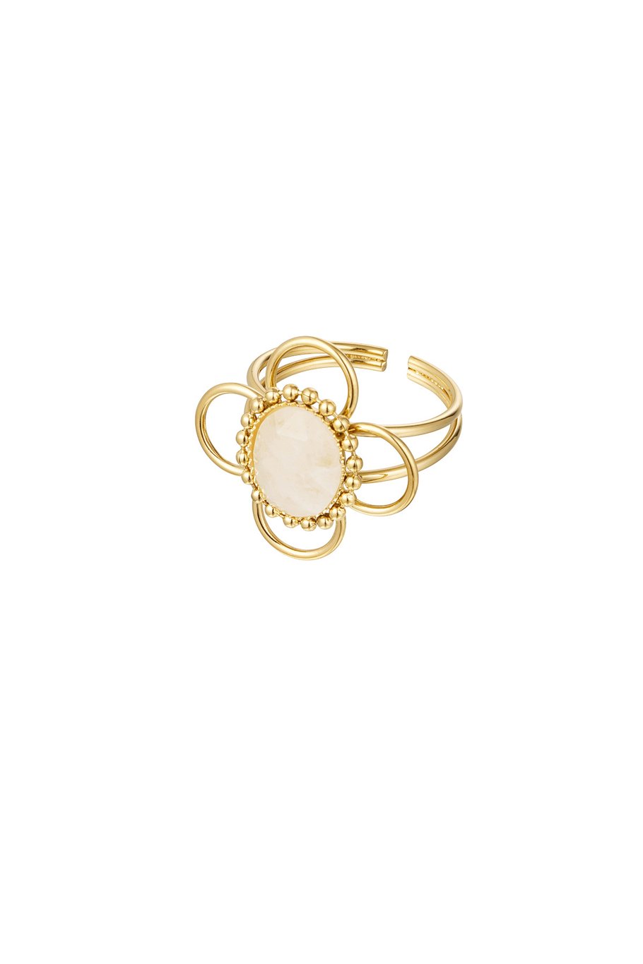 Ring classy bloem met steen - Goud kleur/off-white 