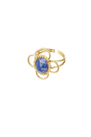 Ring classy flower with stone - Gold color/blue h5 