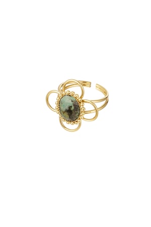 Ring classy flower with stone - Gold color/green h5 