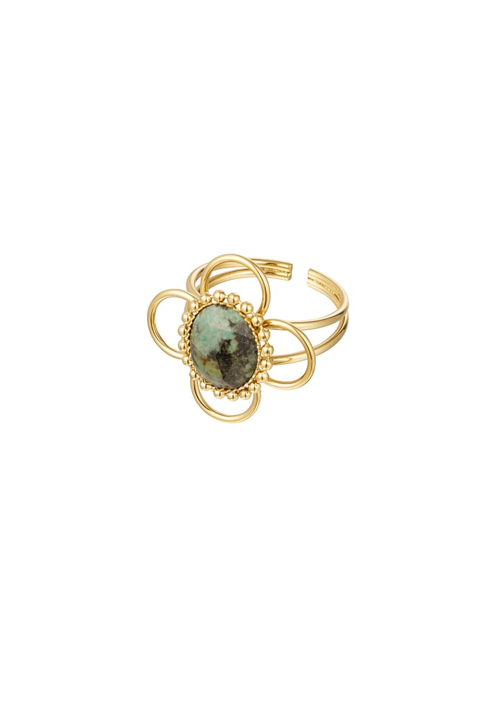 Ring classy flower with stone - Gold color/green 