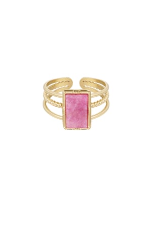 Ring three-layer rectangular stone - Gold color/fuchsia h5 