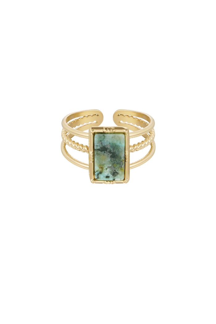 Ring three-layer rectangular stone - Gold color/blue 