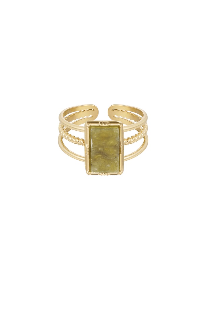 Ring three-layer rectangular stone - Gold color/green 