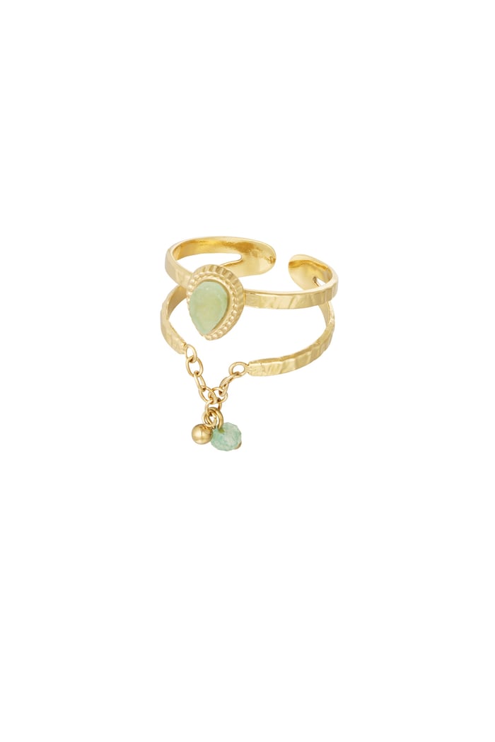 Ring elegant with chain - Gold color/light green 