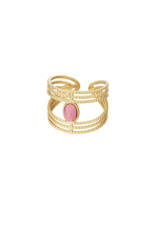 Statement graceful ring with stone - Gold color/pink h5 