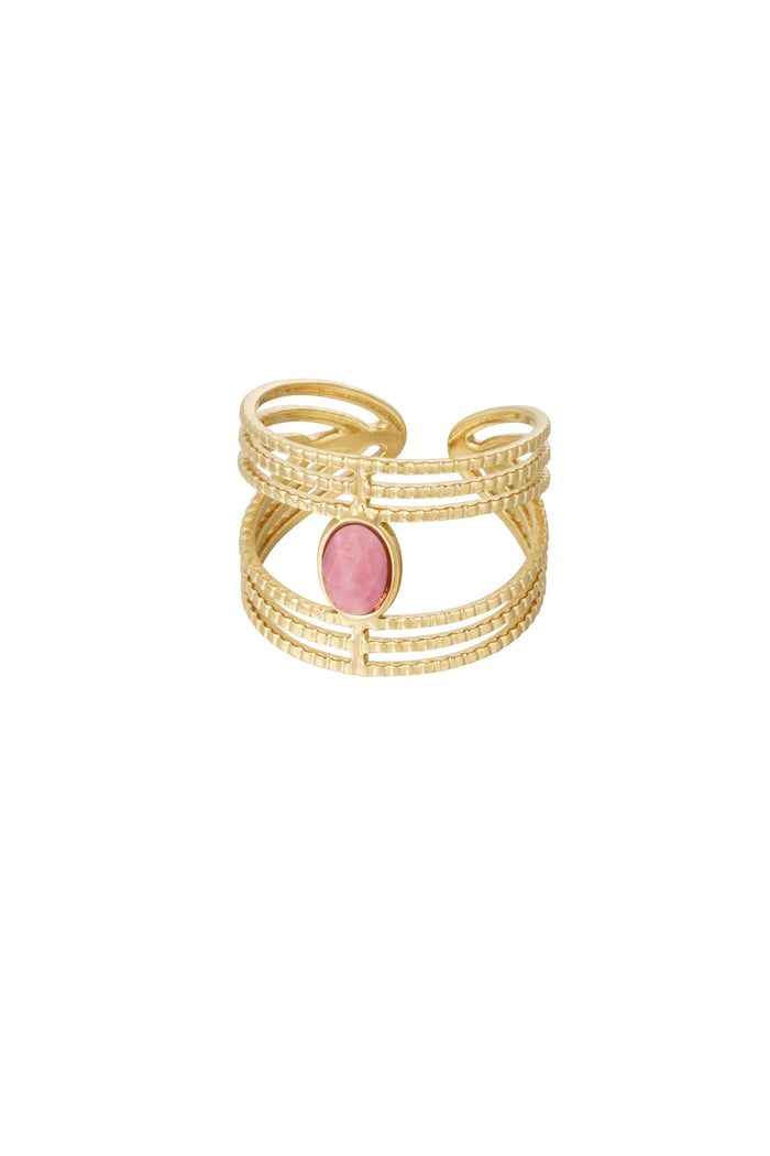 Statement graceful ring with stone - Gold color/pink 