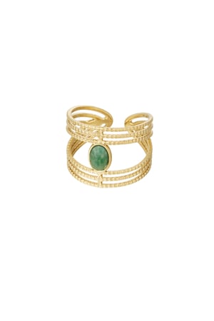 Statement graceful ring with stone - Gold Color / green h5 