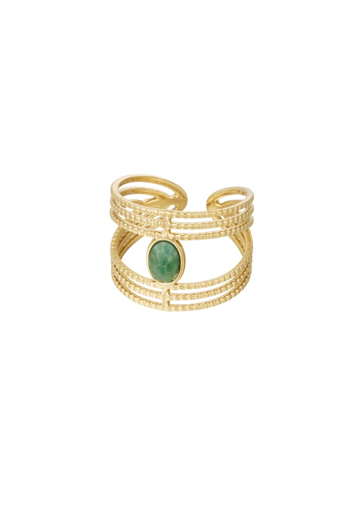 Statement graceful ring with stone - Gold Color / green 