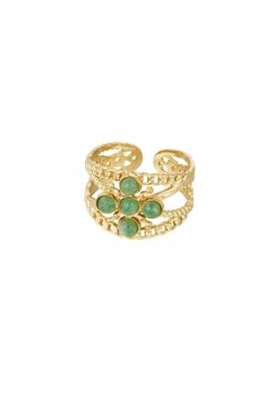 Ring layers cross with stone - green Gold color h5 