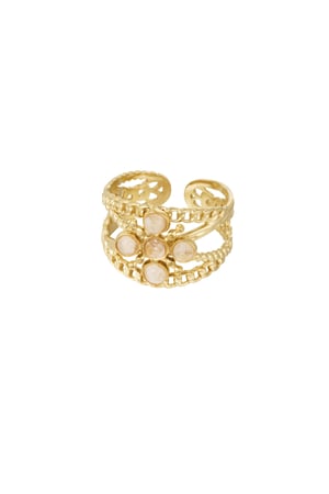 Ring layers cross with stone - beige Gold color h5 