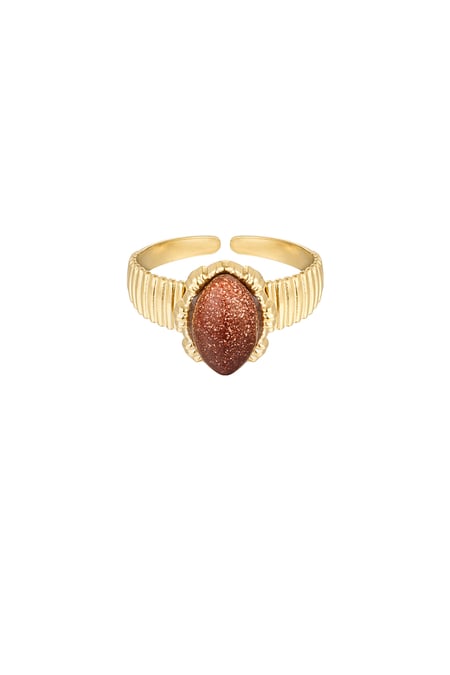 Ring with oval stone - Gold color/brown