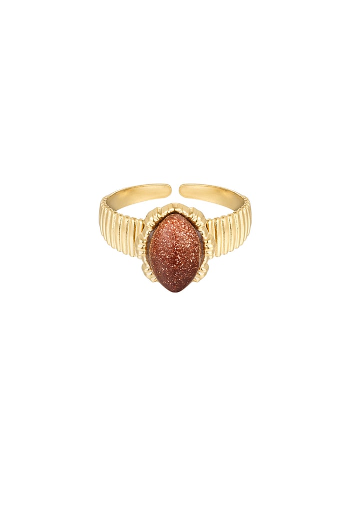 Ring with oval stone - Gold color/brown 