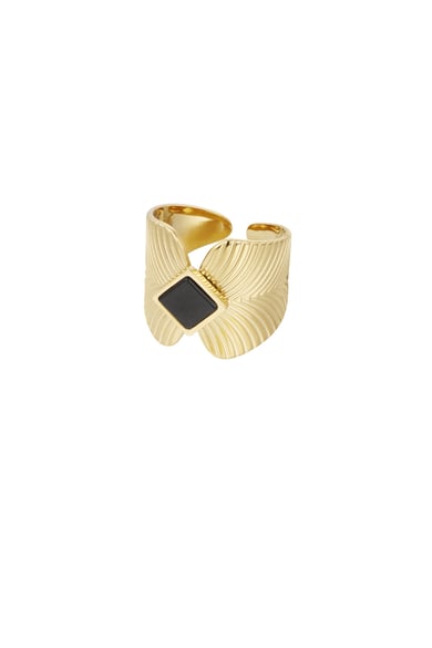 Ring leaves with diamond stone - Gold color/green h5 