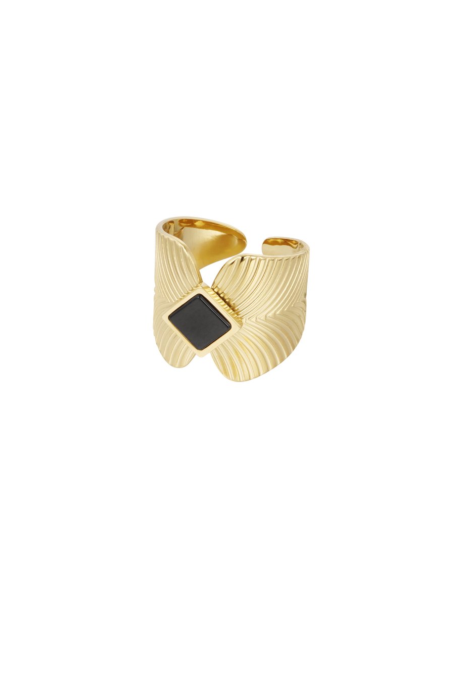 Ring leaves with diamond stone - Gold color/green 