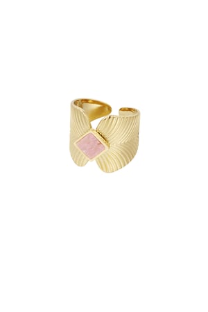 Ring leaves with diamond stone - Gold color/pink h5 