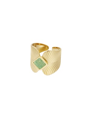 Ring leaves with diamond stone - Gold color/green h5 