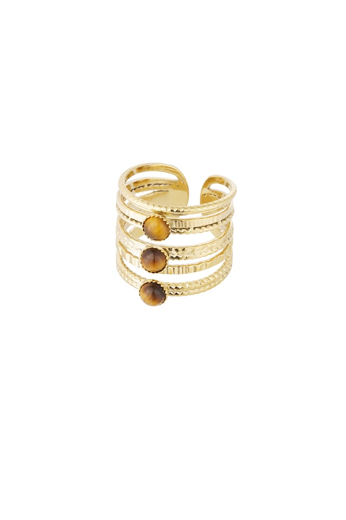 Ring three-layer stone - Gold color/brown 