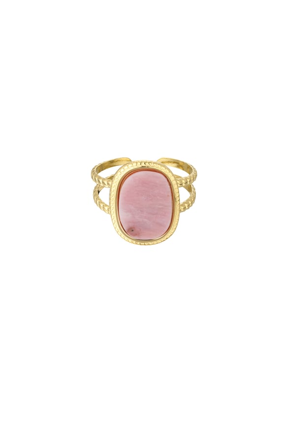 Anello pietra rettangolare - Colore oro/rosa