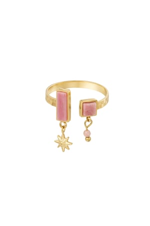 Ring open with stones - Gold color/pink h5 