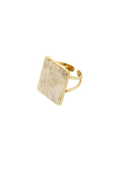 Ring square stone - Gold color/beige h5 